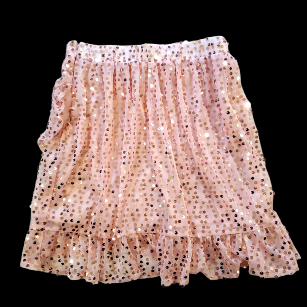 LC Lauren Conrad Pastel Pink Sequin Ruffle Faux Wrap Mini Skirt Lined Size S - Picture 3 of 6